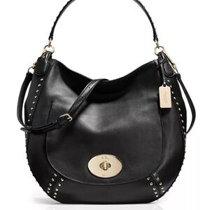 Vintage Coach black leather gold studded Circle Hobo shoulder bag